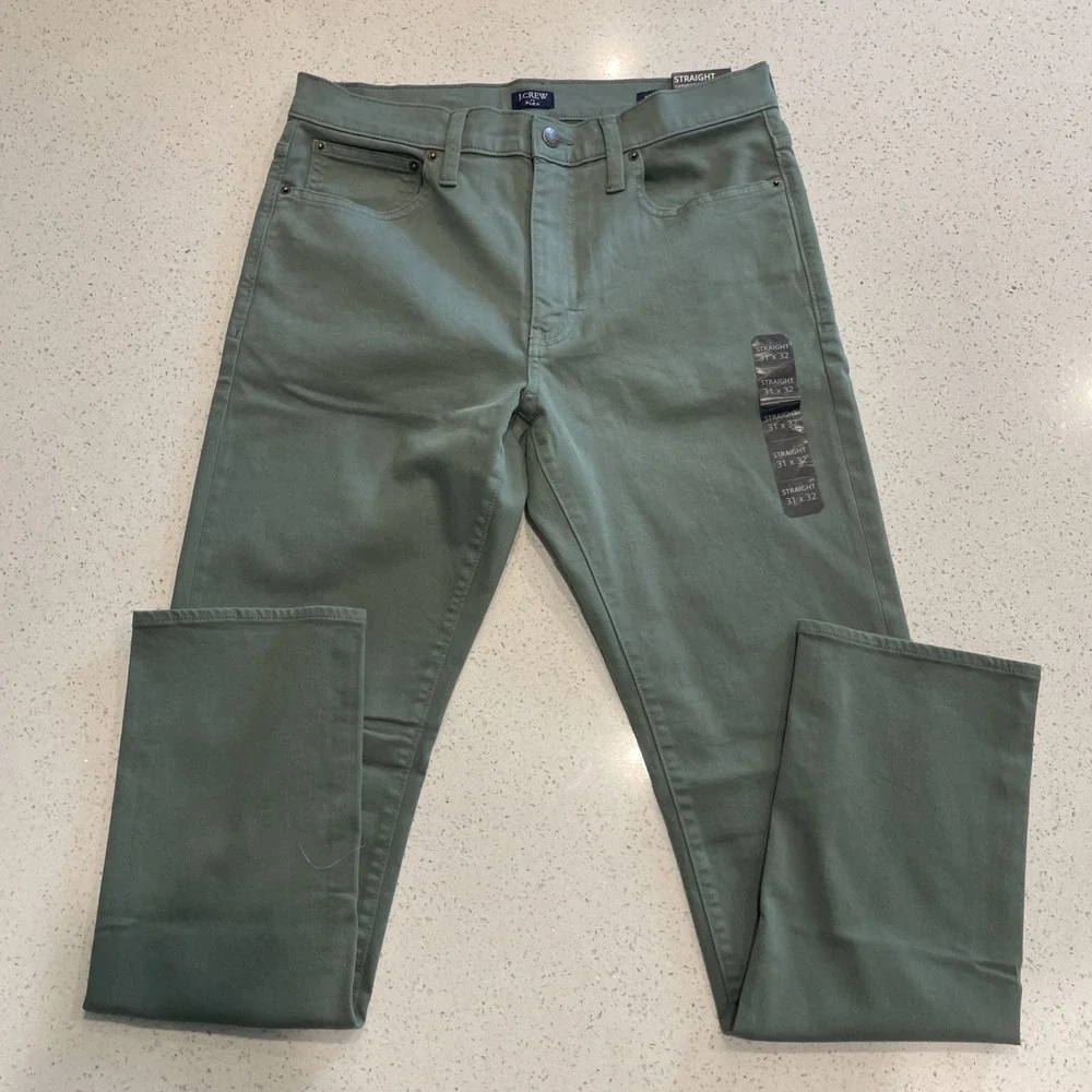 NWT J. Crew Men's Sage Green Straight Garment Dyed Preppy Flex Jeans Size 31/32